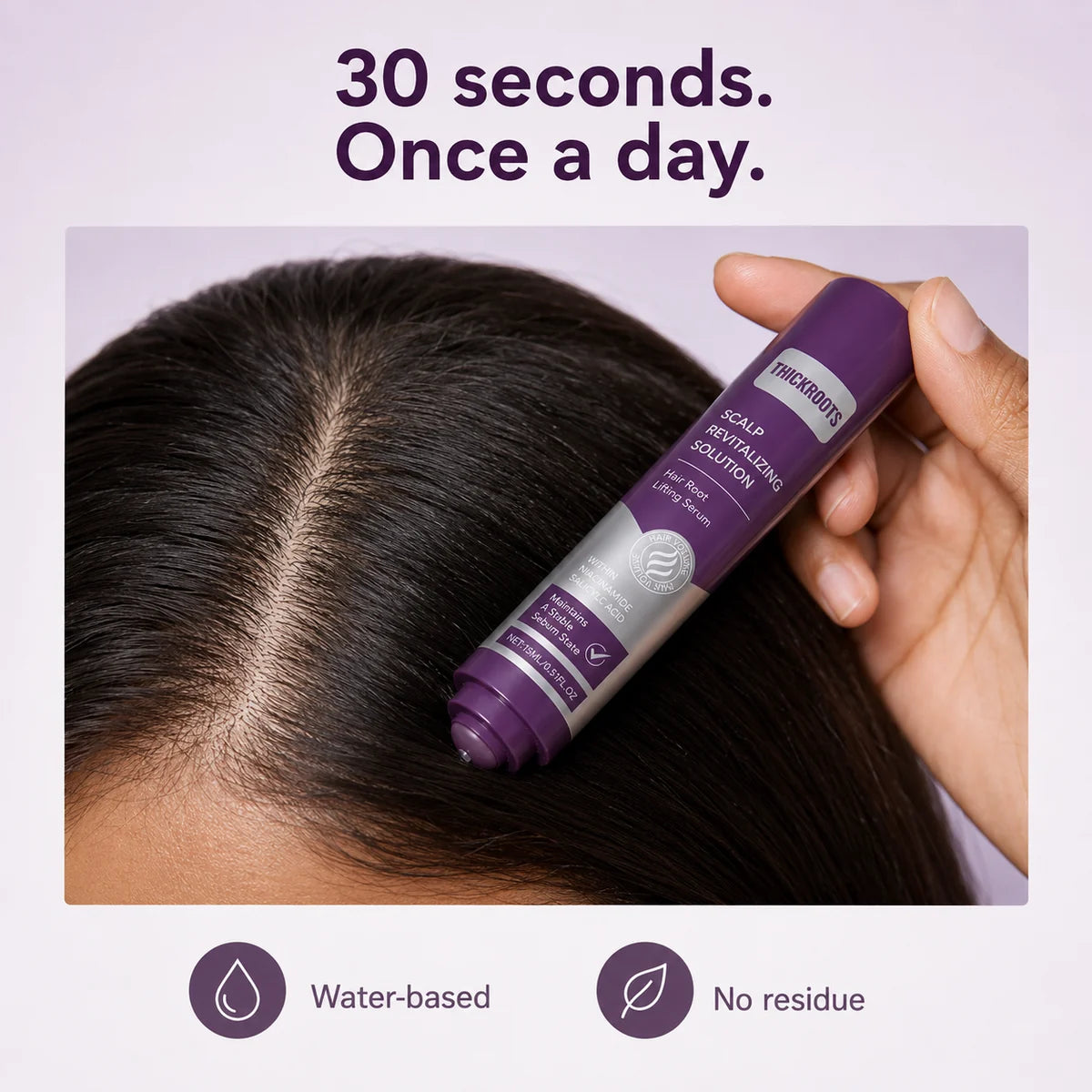 Applying THICKROOT roll-on along the part and hairline