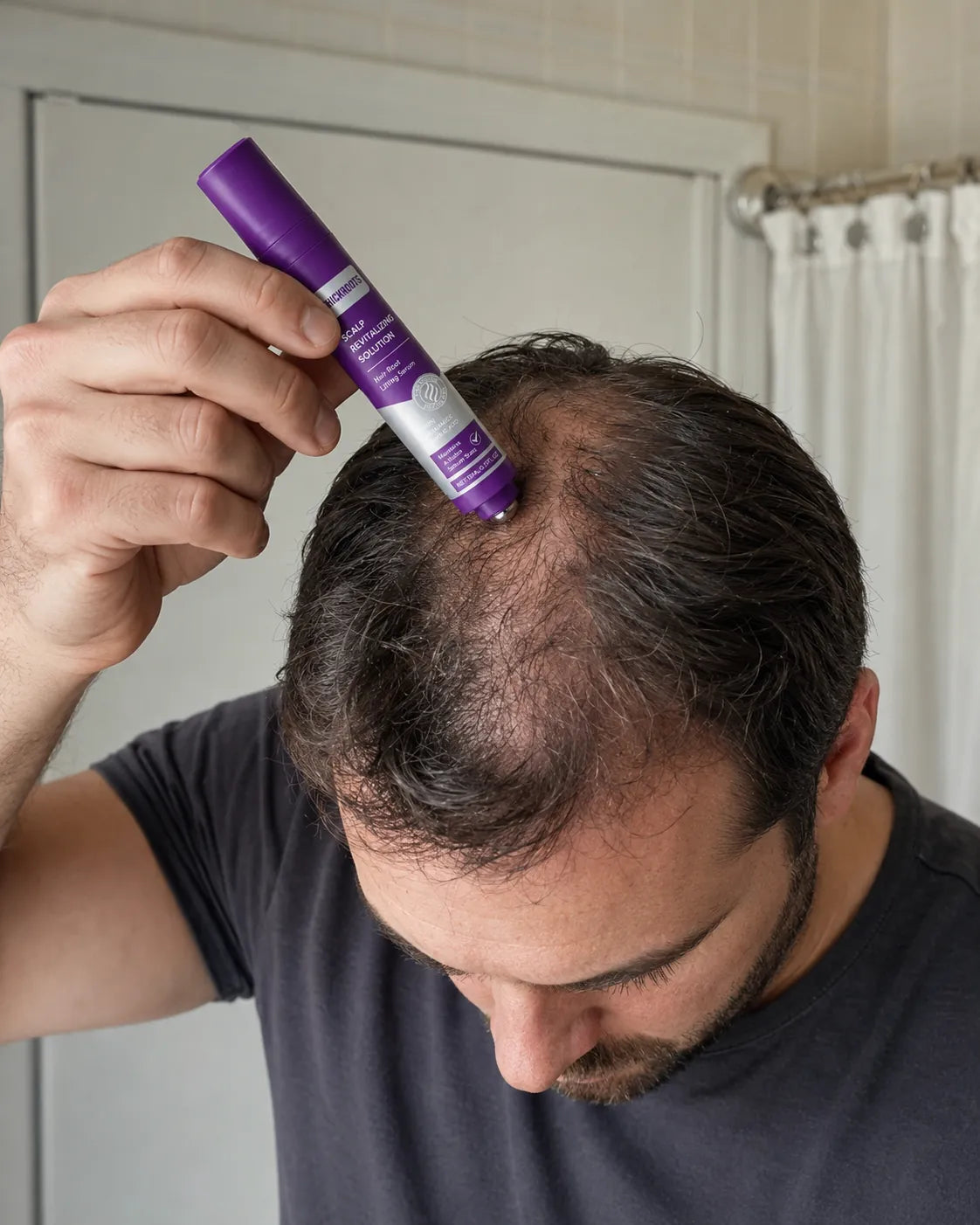 Customer applying the serum at the crown